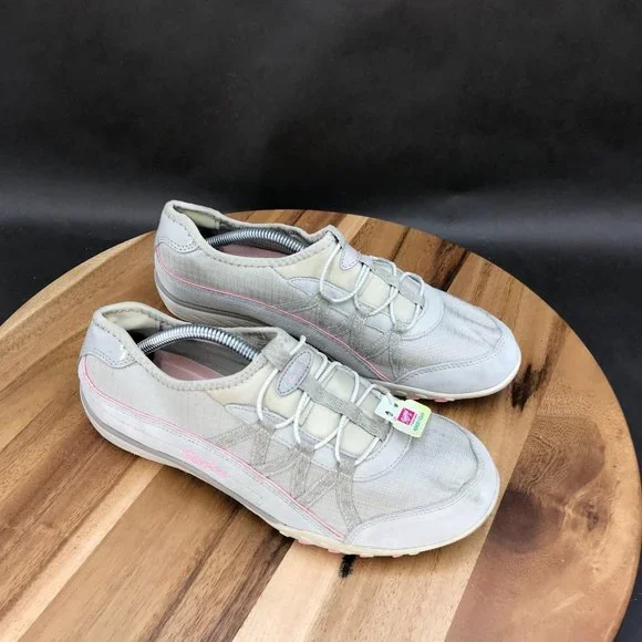 Skechers beige net slip-on shoes on sale